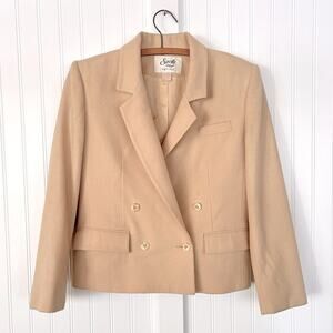 Vintage Cream Wool Cropped Blazer Double Breasted Saville Petite Size 10